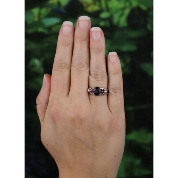 14k White Gold Natural Garnet And Lab Created Ruby Ring Size 6 1/4 - Picture 2 of 7